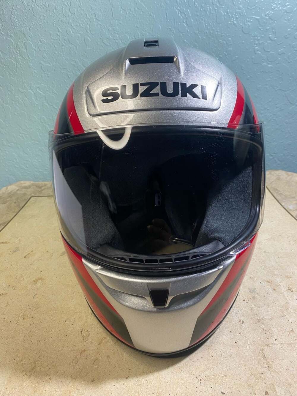 Suzuki Genuine Full Face Motorcycle Helmet - Silver/Red/Black